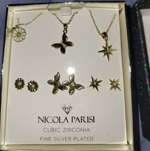 Nicola Parisi Necklaces & Earings set of 3 fine silver plated cubic zirconia new